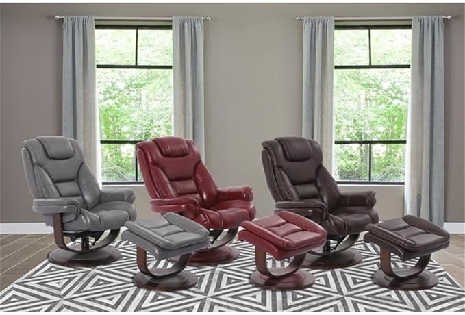 Pemberly Row Leather Swivel Recliner with Ottoman in Gray, Manual Recliner Chair for Living Room Comfort