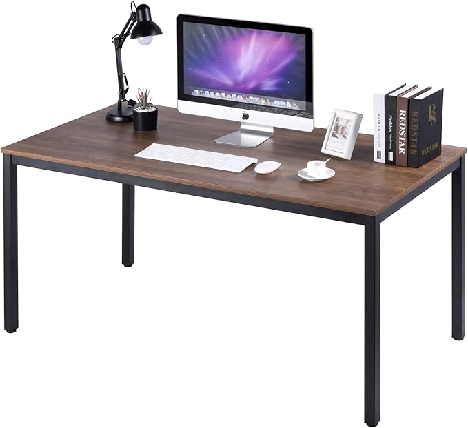 POPRUN Writing Computer Office Desk 59 Inch(60"x 30") Home Office Wooden Writing Study Desk Table, Large Solid Wood Desk, Modern Simple Sturdy Laptop Study Table, Walnut - Solid Tabletop Made of MDF