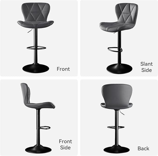 Bar Stools Set of 3,Adjustable Swivel Barstools, Faux Leather Bar Chairs,Upholstered Counter Height with High Backrest for Kitchen Island, Dark Grey