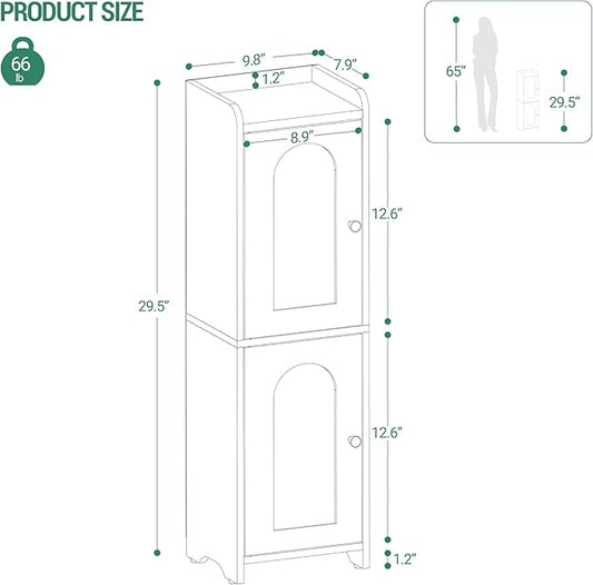 Bathroom Storage Cabinet, Corner Floor Cabinet with 2 Doors and Adjustable Shelf, Narrow Toilet Paper Cabinets, Bathroom Organizer for Small Spaces, 7.9" D x 9.8" W x 29.5" H Black