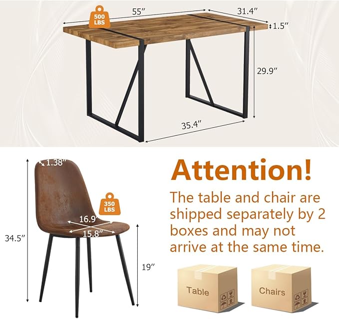 Dining Table Set for 4,Dinner Table Set for 4,55'' Kitchen Table and Suede Nap Fabic Chairs Set of 4, 5 Piece Dining Table Set for Kitchen Dining Room