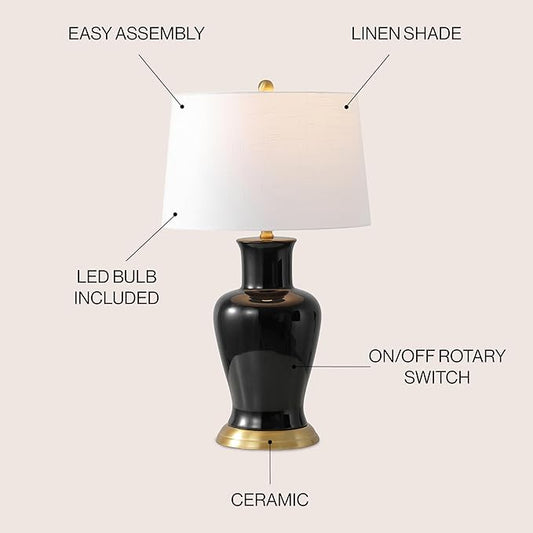 JONATHAN Y JYL4026F Julian 29" Traditional Classic Ceramic Urn LED Table Lamp, Black for Bedroom, Living Room, Kitchen, Home Office, Kids Room