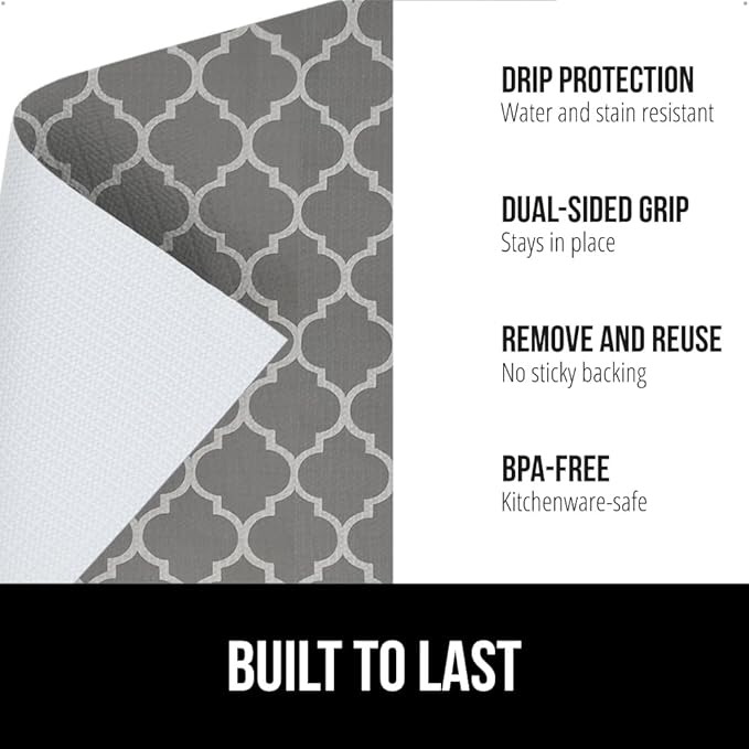 GORILLA GRIP DripGuard Shelf Liner, Non Adhesive Drawer and Kitchen Cabinet Protector, Slip Resistant BPA Free Smooth Surface Plastic Liners for Cabinets, Bathrooms, Closets, 17.5x240 Inch, White Gray