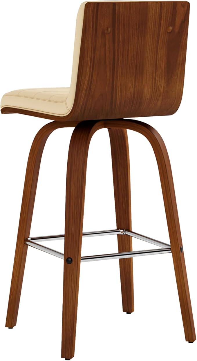 Armen Living Vienna 26" Swivel Counter Stool in Walnut Wood Finish with Cream Faux Leather - Set of 4