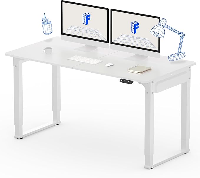FLEXISPOT 4 Legs Standing Desk 55 x 28 Inch Electric Adjustable Height with Splice Board Home Office Sit Stand Up Desk, White Top + White Frame
