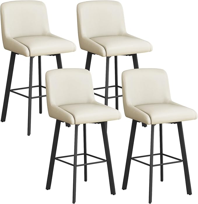 Swivel Bar Stools, 30''H Upholstered Barstools with Backs, Modern Counter Height Bar Stool Chairs for Kitchen Island, Metal Legs (Beige- Faux Leather, Set of 4-30" H)