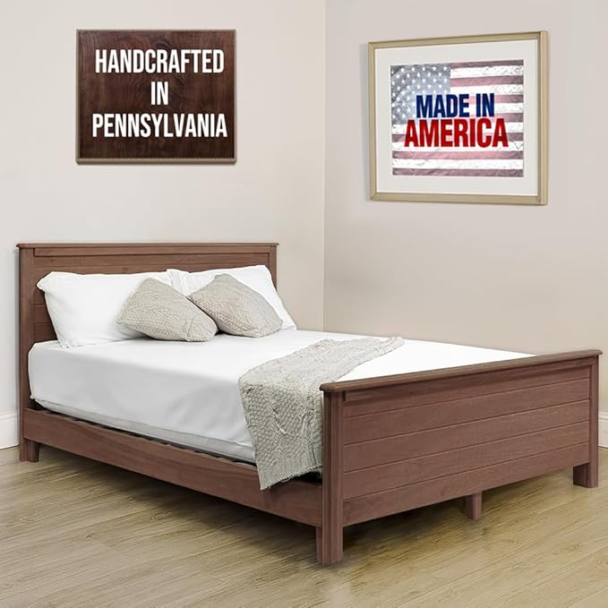 Solid Hardwood Deluxe Platform Bed Frame, Headboard, Footboard & Slats, Quality Crafted in Pennsylvania, USA from Poplar by Mennonite Artisans, No Box Spring Needed, Easy Assembly