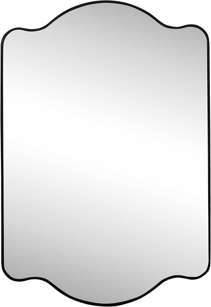 JONATHAN Y MIR205A Louisa 24 in. W x 36 in. H Medium Scalloped Rectangular Metal Framed Wall Mirror, for Bathroom, Living Room, Bedroom, Black