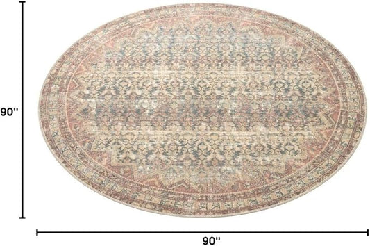 Loloi Angela Rose Aubrey Collection AUB-03 Ocean/Spice 7'-6" x 7'-6", .19" Pile Height, Round Area Rug