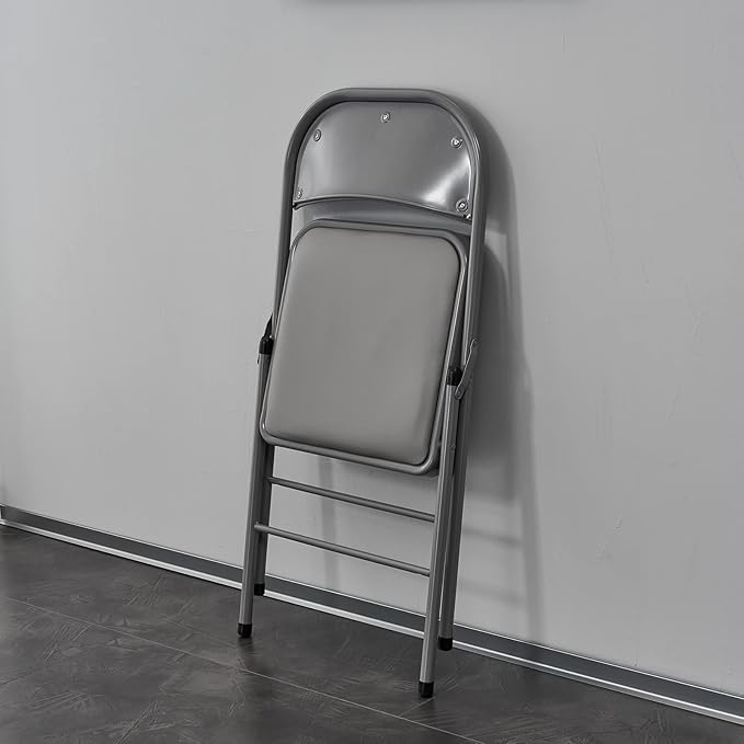 12 Pack Grey Folding Chairs with Padded Seats, Portable Stackable Foldable Chairs for Indoor and Outdoor, Commercial Seat with Metal Frame for Events Office Wedding Party, 330lbs Capacity