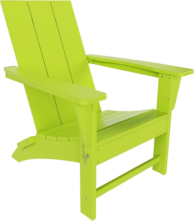 Costaelm Folding Adirondack Chairs, Outdoor Patio Adjustable Lawn Chairs, Weather Resistant Outside Firepit Chairs for Porch, Poolside, Garden, Backyard Deck, Lime