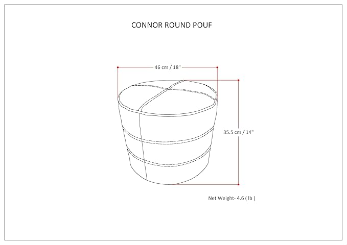 SIMPLIHOME Connor Boho Round Pouf in Distressed Brown Genuine Leather for the Living Room, Bedroom and Kids Room