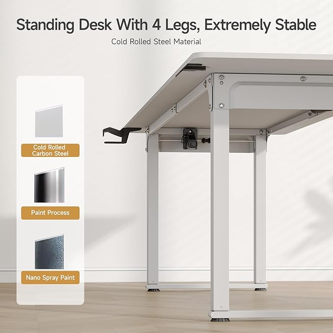 ONBRILL Standing Desk, 71x32 Inches Rectangle Stand Up Desk with 4 Legs, Dual Motor and Memory Controller, Adjustable Height from 28-46 Inches for Home and Computer Workstation, White