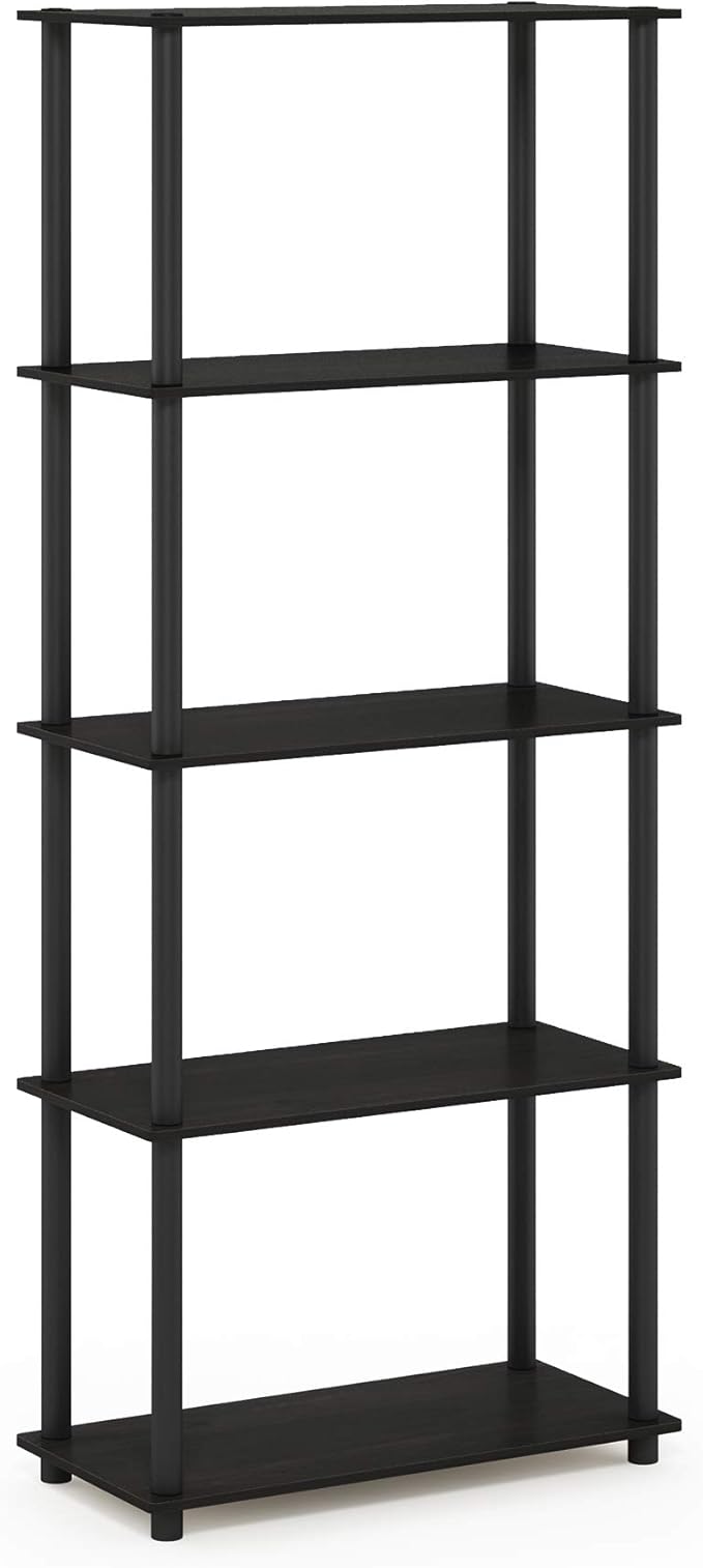 Furinno TURN-N-TUBE Storage Shelves, 5-Tier Book Shelf, Corner Shelf, Toolless Open Shelves, for Organization and Storage, Living Room, Garage, Home Office, Espresso