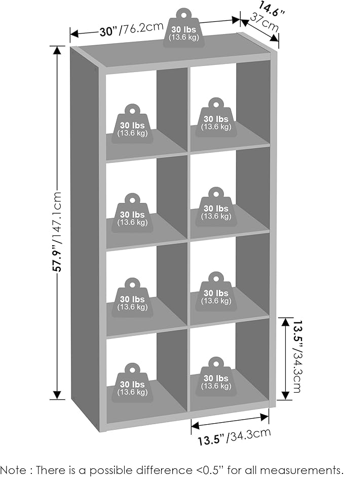 Furinno Cubic Closet Organizers and Storage, 8-Cube Closet Organizer, Open Shelf Closet Storage, Extra Thick Frame for Wardrobe, Bedroom, Living Room, Dark Oak