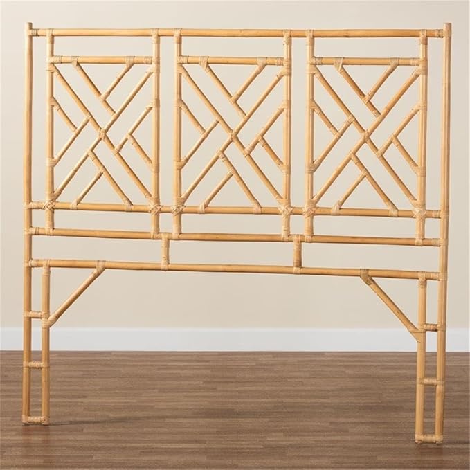 Pemberly Row Bohemian Natural Rattan Queen Size Standalone Headboard