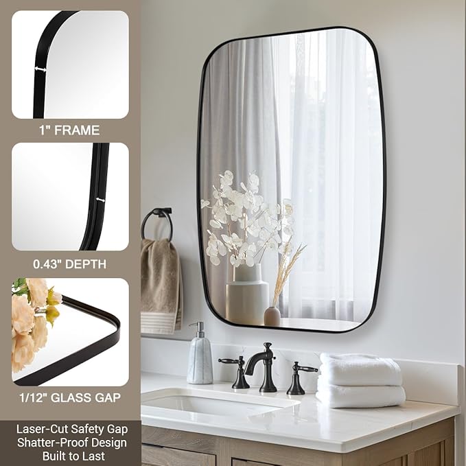 ANDY STAR Oval Mirrors for Bathroom, 30x48’’ Black Oval Mirror for Bathroom, Oblong Mirrors with Black Metal Frame Pill Shaped Mirror Wall Mounted Horizontal or Vertical