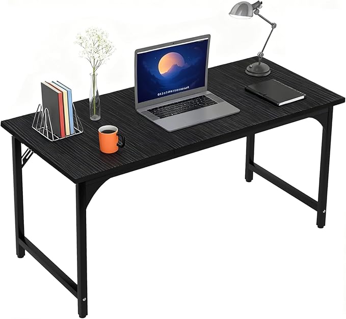 47'' Computer Desk with Deeper Desktop, Home Office Desk Workstation with Sturdy Metal Frame, Modern Simple Desk for Gaming Studying Writing, Black