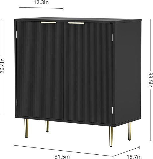 Buffet Sideboard Cabinet with 2 Doors, Modern Kitchen Cabinet with Golden Handles & Legs, Adjustable Shelf, Accent Coffee Bar Storage Sideboard for Kitchen, Living Room, Black