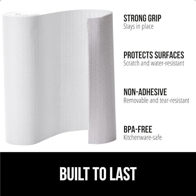 GORILLA GRIP Slip Resistant Drawer and Shelf Liner 2 Pack, Non Adhesive Water Resistant, Easy Clean and Trim, Smooth Surface Liners for Kitchen Cabinet, Shelves, Drawers Pantry, 17.5 IN x 20 FT, White