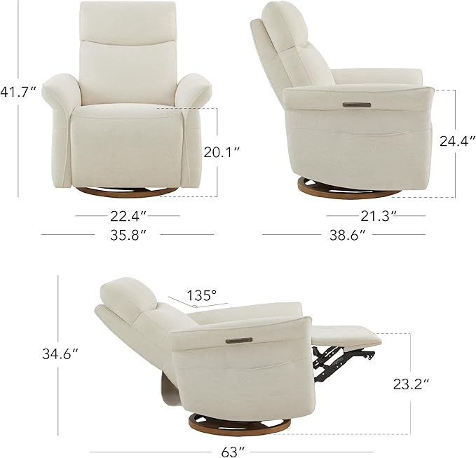 CHITA Power Recliner Chair, Electric Triple-Motor Swivel Glider Nursery Rocking Chair with Adjustable Power Headrest and Lumbar Support, GREENGARD Gold Certified, Solid Wood Base, Linen