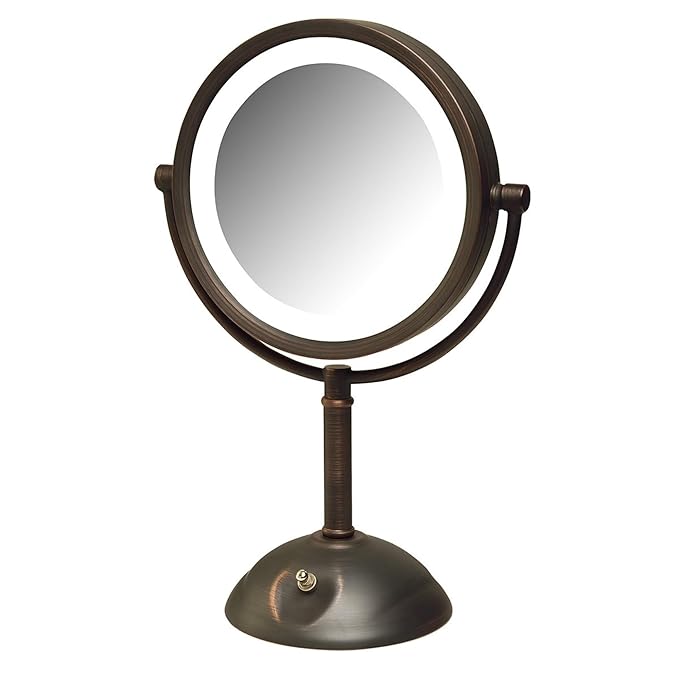 JERDON Lighted Makeup Mirror with Magnification - 1X and 8X Magnification - Bronze Makeup Mirror - Model HL8808BZL