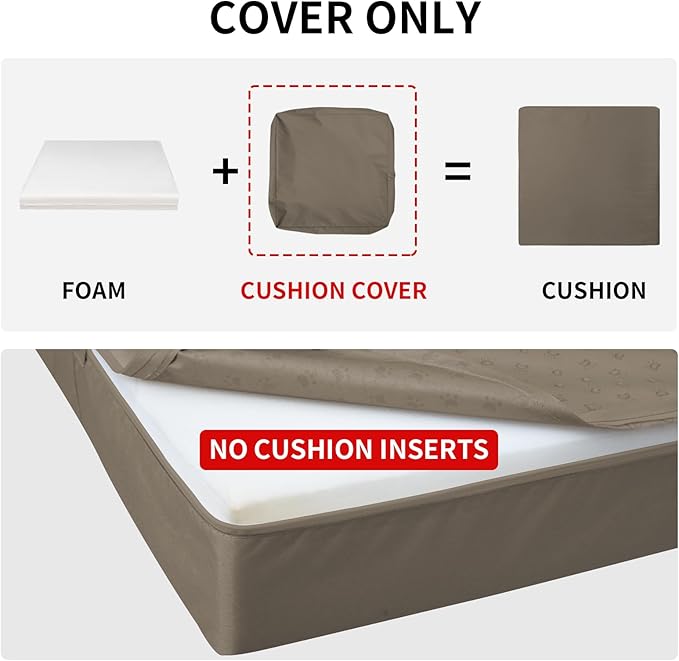 Easy-Going Waterproof Patio Cushion Covers ONLY Cover 27x25x5 inch 4 Pack Replacement Non-Slip Outdoor Seat Cushion Slipcover with Zipper. Taupe
