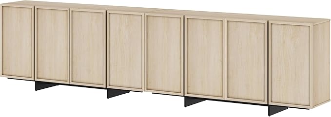 WAMPAT Modern Sideboard Buffet Cabinet with 8 Doors, Multifunctional Sideboard with Large Storage and T-Shaped Legs, Coffee Bar Cabinet Storage Cabinet for Kitchen, Living Room, Light Oak
