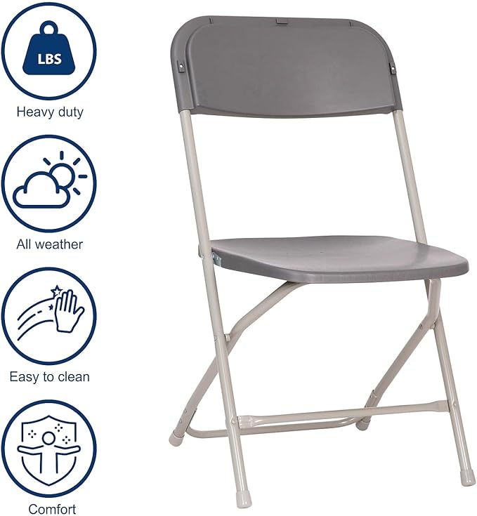 Flash Furniture Hercules Big and Tall Commercial Folding Chair - Extra Wide 650LB. Capacity - Durable Plastic - Gray, 4-Pack