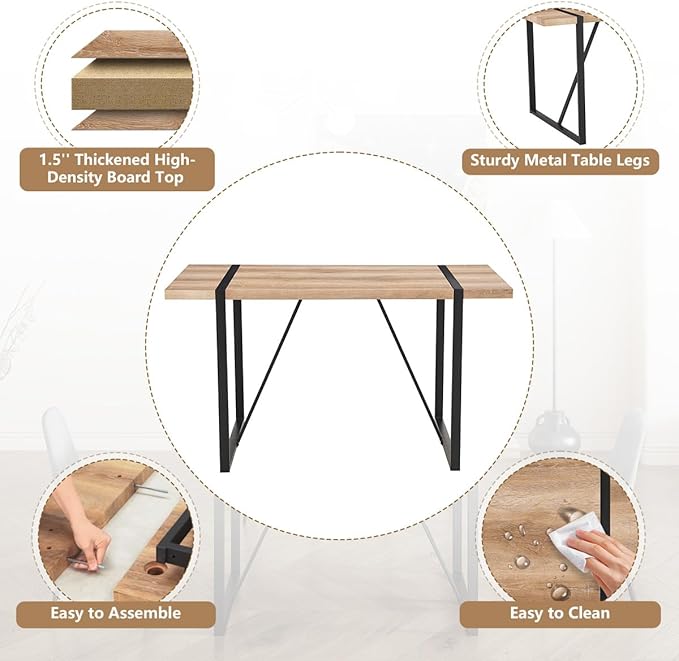 4 Chair Dining Table Set,Dinner Table Set for 4,55'' Kitchen Table and Suede Nap Fabic Chairs Set of 4, 5 Piece Dining Table Set for Kitchen Dining Room
