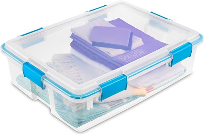 Sterilite 4-Pack Gasket Box, Weather-Resistant Storage Bins with Latching Lids, 37 Quart - Heavy-Duty Organizing Containers for Closet, Bathroom, and Office