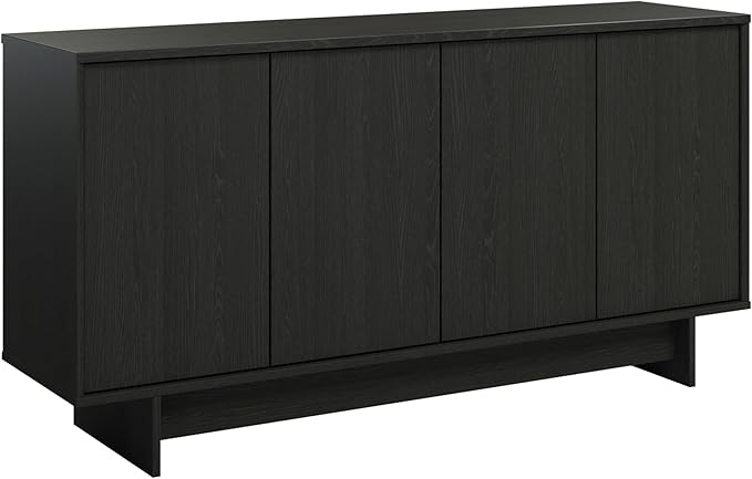 Prepac Finnley 61.5" Wide Sideboard Cabinet, Wood Entryway Sideboard with 2 Adjustable Shelves, Dining Room Buffet with 4 Doors, Living Room Accent Cabinet for Storage and Decorations, Black Oak