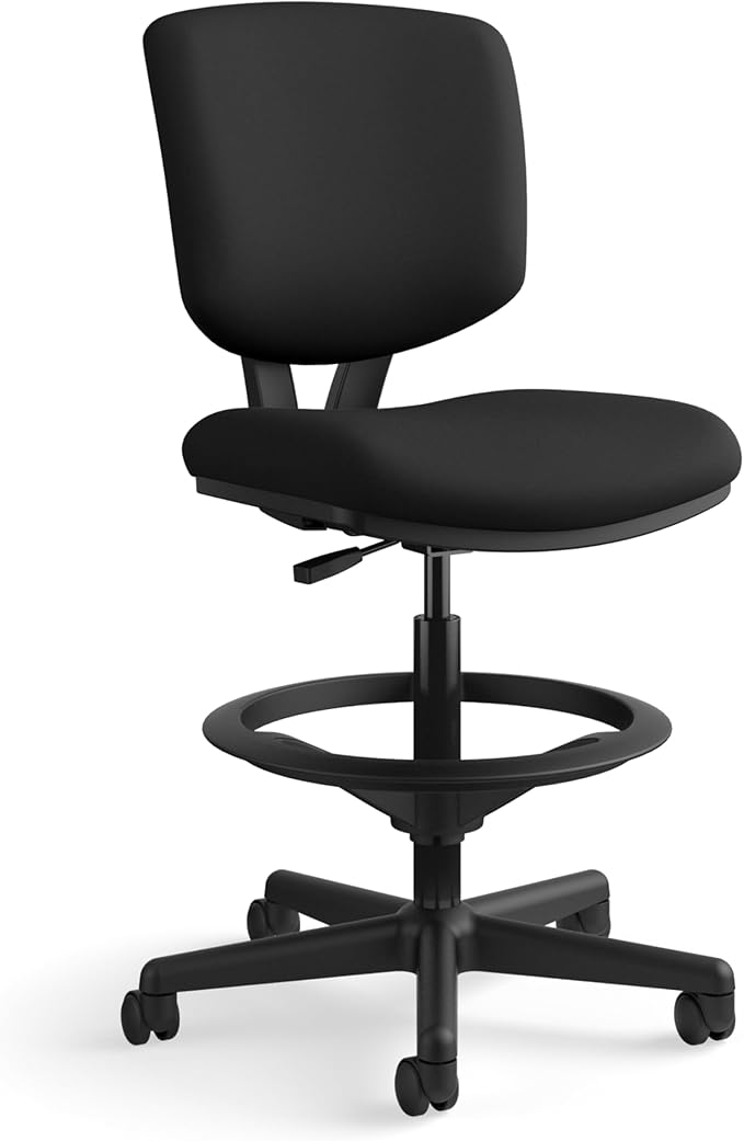 HON Volt Standing Desk Chair, Fabric Home Office Chair with Foot Rest, Armless, Ergonomic Recline and Center Tilt, for Computers, Offices, Work, Black