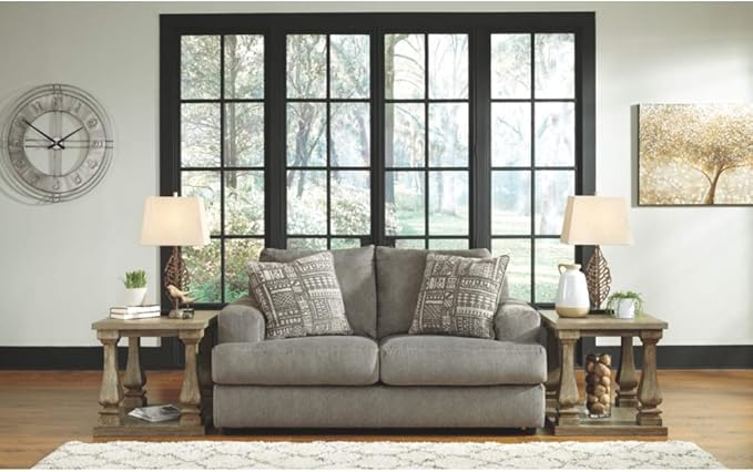 Signature Design by Ashley Soletren Contemporary Chenille Loveseat with 2 Accent Pillows, Gray