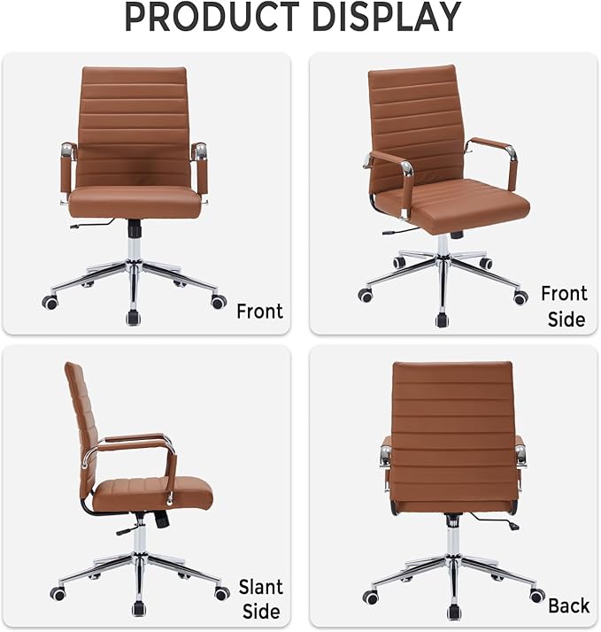 Sidanli Office Desk Chairs with Wheels, Executive Swivel Rolling Faux Leather Computer Chair with Comfortable Lumbar Support for Home Office(Mid Back, Brown)
