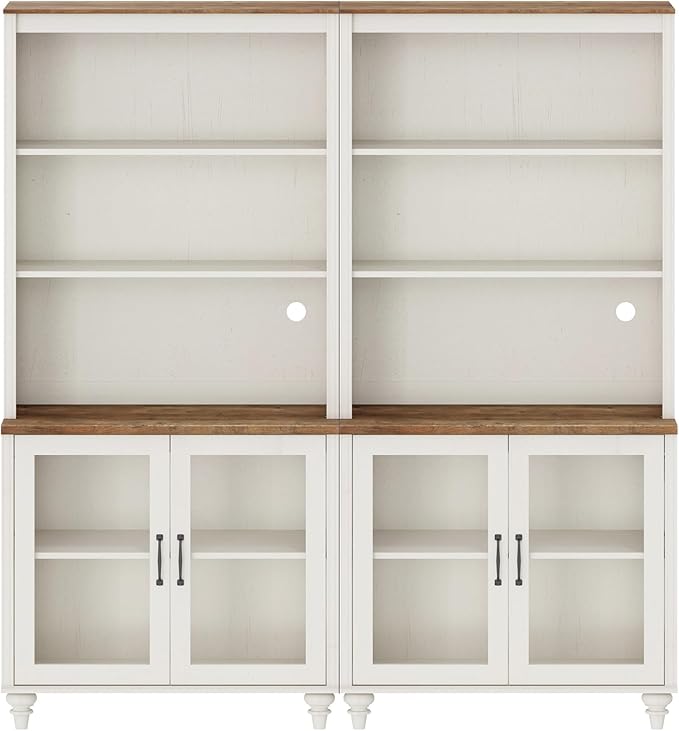 WAMPAT 5 Tier Wooden Bookcase 72" Tall Bookshelf with Adjustable Shelves and Storage Cabinet,Library Wood Bookshelves for Living Room, Study Room, Bedroom, White