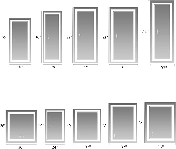 55x30 Inch LED Bathroom Mirror, Backlit and Front Light Anti-Fog Dimmable Memory Lighted Vanity Mirror, Large Shatterproof Wall-Mounted Led Mirror for Bathroom