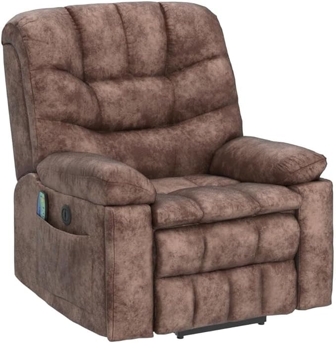 CANMOV Large Power Lift Recliner Chairs with Massage and Heat for Elderly, Heavy Duty and Safety Motion Reclining Mechanism Electric Wide Recliners with USB Ports, 2 Hidden Cup Holders,Brown