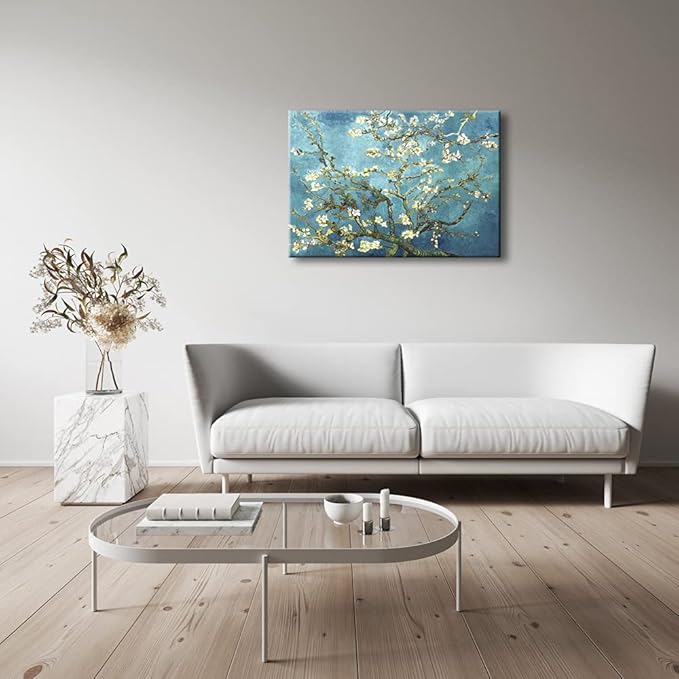 Wieco Art Giclee Canvas Prints Wall Art for Wall Decor by Van Gogh Paintings Almond Blossom Modern One Piece Stretched and Framed Abstract Flowers Artwork Home Office Decorations