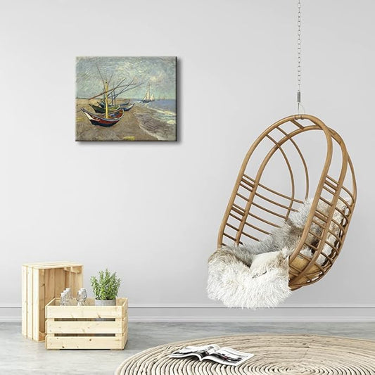 Wieco Art Fishing Boats on the Beach at Les Saintes Maries Large Modern Canvas Prints of Van Gogh Oil Paintings Seascape Pictures on Canvas Wall Art for Bedroom Kitchen Home Decor