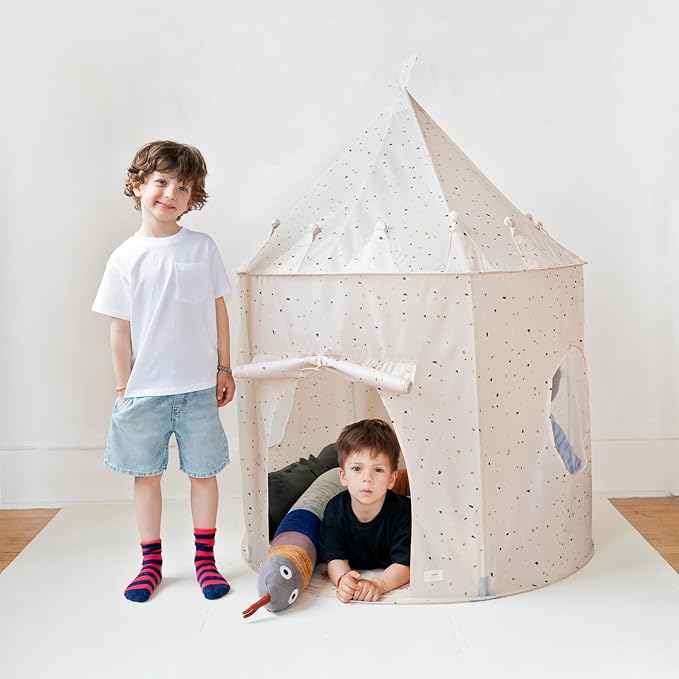3 Sprouts Kids Play Tent - Sustainable Recycled Fabric β Fun Spacious Childs Playhouse for Indoor Games for Boys & Girls - Durable Fort Pop Up House for Toddlers & Children Age 3-10 - Terrazzo Beige