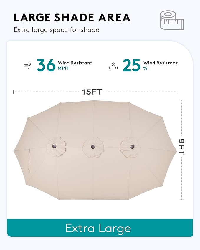 SERWALL HDPE Patio Furniture Set with 15FT Double Side Patio Umbrella, 7-Piece Outdoor Modular Sectional Sofa Set, All Weather Patio Couch Set for Deck, Black & Beige(Umbreall Base not Included)