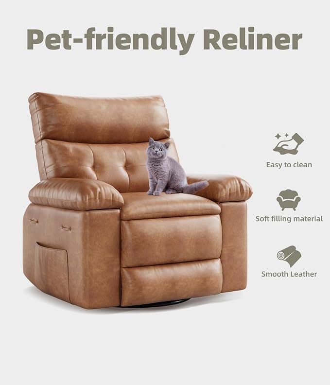 GarveeHome Oversized 27" Recliner Chairs, Classic Manual Leather Recliner, Home Theater Seating with Lumbar & Arms Support for Living Room, Bedroom and Nursery - Coffee