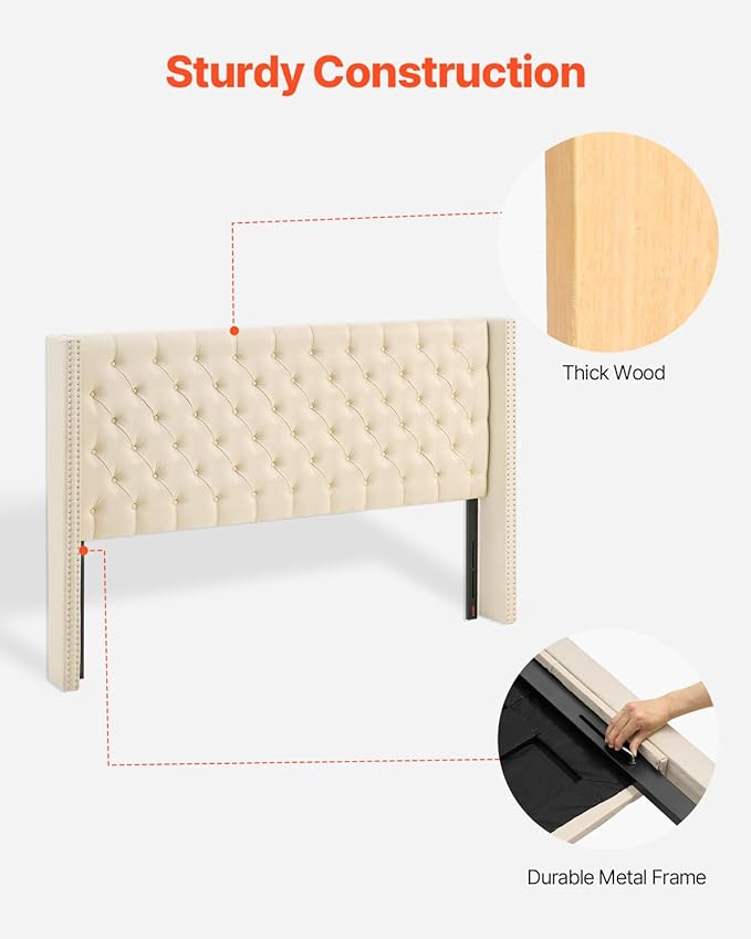 VEVOR Headboard, King Size Headboard with Adjustable Height, Comfortable Diamond Tufted for King Size Bed, W84.1 x H (54.33-60.24) x D 8.27 in, Ideal for Bedroom, Hotel, Homestay, Dormitory, Cream