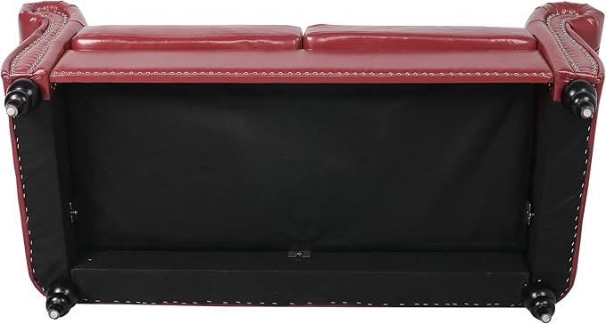 LEVNARY Leather Sofa, Chesterfield Tufted Upholstered 2 Seater Couch, Modern Loveseat Couch Classic Furniture for Living Room Bedroom (Wine Red)