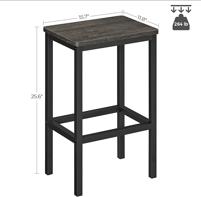 VASAGLE Bar Stools, Set of 2 Bar Chairs, Kitchen Breakfast Bar Stools with Footrest, Industrial in Living Room, Party Room, Charcoal Gray and Black ULBC065B04