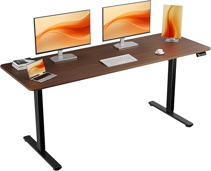 ERGOMAKER Electric Standing Desk, 67" x 23.6" Height Adjustable Sit Stand Desk with Splice Board for Home Office, Computer Desk Memory Preset (Black Frame, Walnut Desktop)
