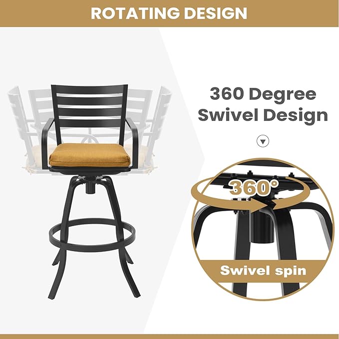 Pellebant 29.5" Outdoor Bar Stools Set of 8, Aluminum Swivel Patio Bar Height Stools with Footrest & Backrest,Rust-Proof Patio Stool Chairs for Deck Lawn Garden,Teak