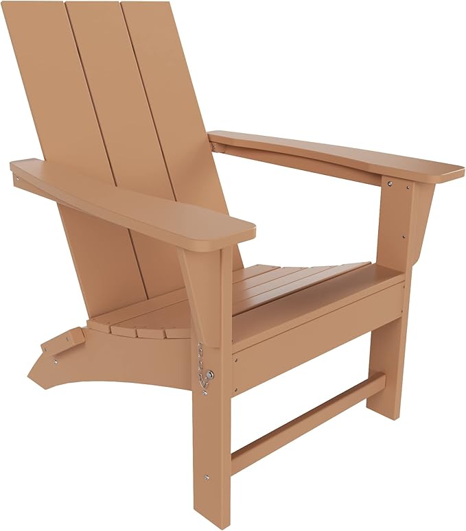 Costaelm Folding Adirondack Chairs, Outdoor Patio Adjustable Lawn Chairs, Weather Resistant Outside Firepit Chairs for Porch, Poolside, Garden, Backyard Deck, Teak