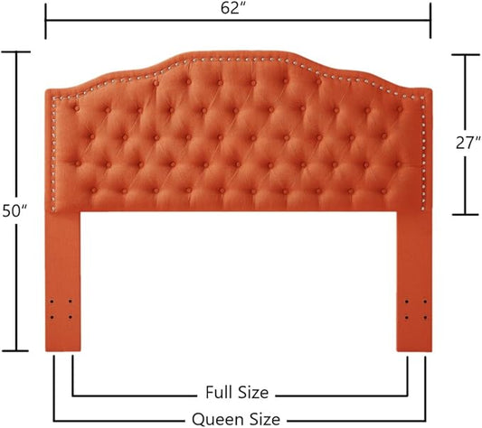 24KF Upholstered Button Tufted Queen Headboard with Nailhead Trim, Elegant Boucle Fabric Full headboard, 6031-Q-Boucle-Orange